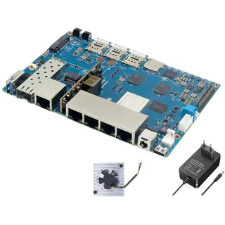 Banana Pi BPI-R4 WiFi 7 Router Entwicklungsboard, mit MediaTek MT7988A Chip, 4GB RAM und 8G eMMC onboard, 2X 10Gbe SFP Slot, 4X Gbe Netzwerkanschluss (POE Version(Mit POE))