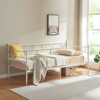 Metallbett Granada 90x200 Cm Stahl Weiß [en.casa]