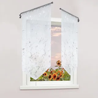 Delien Voile 1 St. Scheibengardine Modern Türgardine Transparente Bistrogardinen mit Silbermuster Kurzstores Küche Fenster Kurz Gardine mit Quaste Panneaux mit Tunnelzug BxH 60x90cm,Weiß