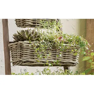 Balkon Pflanz Kasten "Rattan" grau mittel mit Halterung Blumen Pflanz Korb Gefäß