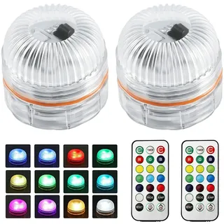 ASOFTY 2 Stück Mini Unterwasser Licht mit Fernbedienung, Wasserdichte LED Teelichter, RGB Mehrfarbige Teichbeleuchtung, Pool Beleuchtung Unterwasser für Aquarium, Pool, Garten, Badewanne