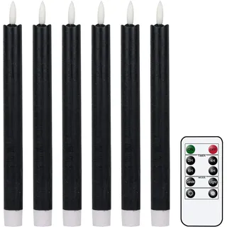 Eldnacele LED Stabkerzen mit Timerfunktion, flackernde Flamme LED Echtwachskerzen mit Fernbedienung, Schwarz Stabkerzen led 6 Stück (2 x 25CM) für Weihnachtsdeko, Zimmer Deko, Hochzeit und Party