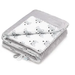 EliMeli Babydecke Kuscheldecke junge Krabbeldecke 75x100 | Ultraweicher Gestreifter Microfaser-Plüsch Stoff aus Baumwolle | Füllung | hoch Qualität | ideal als Kinderwagendecke (Grau - Hund)
