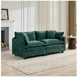 Odikalo Sofa Ecksofa 2-Sitzer 3-Sitzer 4-Sitzer Polstersofa, Chenille, Cloud Sofa, 4-Sitzer (Hocker nicht enthalten), modernes Ecksofa für Wohnzimmer, Schlafzimmer und Wohnung, bequemes, doppellagiges Polsterkissen, atmungsaktiver Chenille-Stoff grün