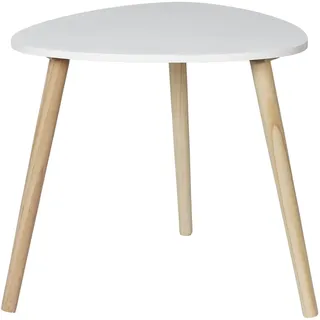 THE HOME DECO FACTORY HOME DECO FACTORY, HD0496, Großer weißer Shelly-Beistelltisch, Elegantes skandinavisches Design, dreieckige Platte, Holzbeine, ideal für alle Innenräume – 48 x 46 x 48 cm