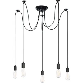 iDEGU DIY Pendelleuchte 5-flammig Hängelampe mit 150cm Kabel Retro Spinne-Stil Kronleuchter E27 Fassung Kreativ Vintage Schwarz Deckenleuchte Hängeleuchte Wohnzimmer,Restaurant,Stab,Café (5 Köpfe)