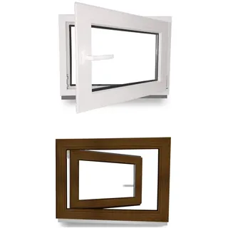 Kellerfenster - Kunststoff - Fenster - innen weiß/außen nussbaum - BxH: 60 x 40 cm - 600 x 400 mm - DIN Links - 2 fach Verglasung - 60 mm Profil