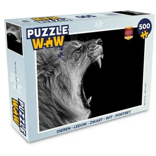 MuchoWow Puzzle Tiere - Löwe - Schwarz - Weiß - Porträt, 500 Puzzleteile, Foto-Puzzle, Bilderrätsel, Puzzlespiele, Spielzeug schwarz 34 cm x 48 cm x 2 cm | Querformat