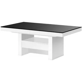 designimpex Couchtisch HLU-111 Schwarz Hochglanz-Weiß Hochglanz höhenverstellbar ausziehbar, Funktionstisch, Wohnzimmertisch, Tisch, Esstisch, Sofatisch, Schublade schwarz