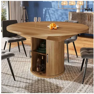 LuxusKollektion Esstisch Esstisch rund ausziehbar Stauraum 6 Personen Küche Walnut (1-St) braun