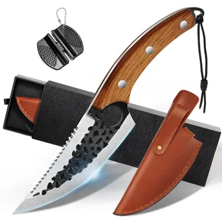 OOKUU Kochmesser Küchenmesser, Fleischerbeil Hackmesser mit Messerschärfer, Lederhülle, Ausbeinmesser Scharfe Japanisches Messer mit Fischschupper, Fleischmesser Hackmesser Messer
