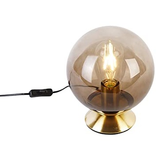 Qazqa - Art Deco Art Deco Tischlampe Messing mit Rauchglas - Pallon I Wohnzimmer I Schlafzimmer - Kugel I Kugelförmig - LED geeignet E27