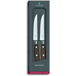 Victorinox Grand Maître, Profi Tranchier-Set, 2-teilig, Extra Scharfe Klinge, Wellenschliff, 12 cm, Edler Holzgriff, Rostfreier Stahl, braun