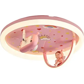 Moderne LED-Deckenleuchte, runde Cartoon-Kinderlampe, rosa, stufenlos dimmbar, mit Fernbedienung, Acrylschirm, ideal für Kinderzimmer, Schlafzimmer - Rosa