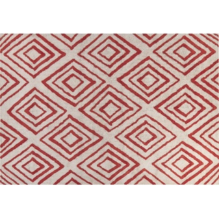 Beliani, Teppich, Teppich Baumwolle cremeweiß / rot 160 x 230 cm geometrisches Muster Shaggy HASKOY (160 x 230 cm)