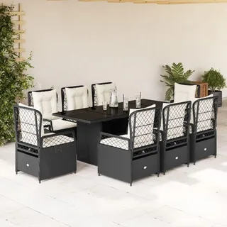 IKAYAA Gartenmöbel Set 8 Verstellbare Hochlehner Stühlen mit Tisch Garten sitzgruppe 8 Personen Polyrattan Gartenmöbel Sitzgruppe Gartengarnitur mit Kissen-Schwarz-9-tlg