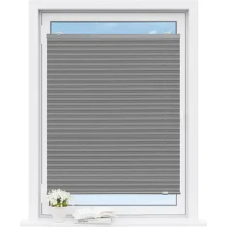 WOLTU Plissee ohne Bohren, mit Saugnäpfen, Plissee-Rollo, Plissee für den Innenbereich, lichtfilternd, Sonnenschutz für Standardfenster, Dachfenster und Balkontüren, 50 x 130 cm, grau
