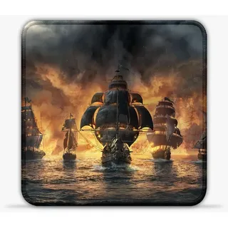 CHTXD Gaming Mouse Mat Pirates Fleet (25X25) cm 9.84(in) Mouse Pad Ultra-Smooth SU Fabric Mouse Pad Stitched Edge Anti-Slip Waterproof Rubber Mouse Mat for All Desktops