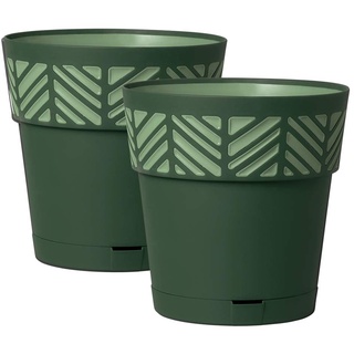 2 Stück Pflanztöpfe ORFEO Hochwertiges 3D-Design in leicht Matter Ausführung mit integrierten Wasserspeicher (L, Grün)