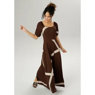 Sommerkleid ANISTON SELECTED Gr. 36, N-Gr, braun (braun, schwarz, beige) Damen Kleider Strandkleider mit verlängertem Halbarm
