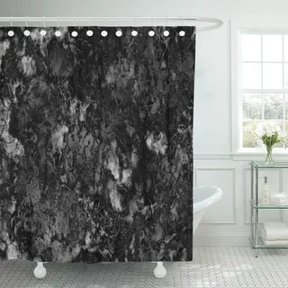 Grauer Granit-Marmor-Schwarz-Weiß-Felsen-polierter Duschvorhang, wasserdichtes Polyestergewebe mit Haken, Badezimmerdekoration, 100x200cm/39x79in(WxH)