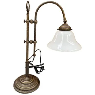 Gremegro Teichleuchte Tischlampe Antik Jugendstil Schreibtischlampe Messing brüniert weiß, ohne Leuchtmittel