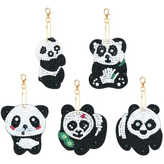 5 Pack Diamond Paitning Schlüsselanhänger Panda Diamant Painting Kuscheltieranhänger mit Schlüsselring für Schlüsselband Schlüsselbund & Schlüsselhalter Keychain für Geldbörse Rucksack Handtasche