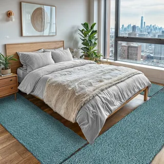 OTTO home Hochflor-Teppich OTTO HOME "Banji", blau (hellblau), B:80cm H:37mm L:200cm, Polypropylen (PP), Teppiche, Uni Farben, weich und flauschig, auch als Läufer & in rund erhältlich