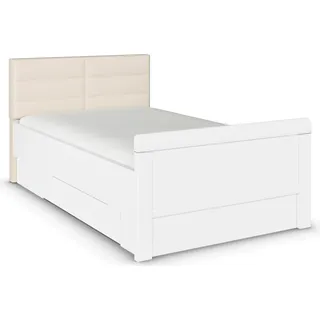 Rauch Stauraumbett RAUCH "Bett Einzelbett Stollenbett Bettkästen EVELYN", weiß (alpinweiß), B:129cm H:100cm L:214cm, Betten, Stauraumbett, in Komforthöhe mit Polsterkopfteil sowie Schubladen MADE IN GERMANY