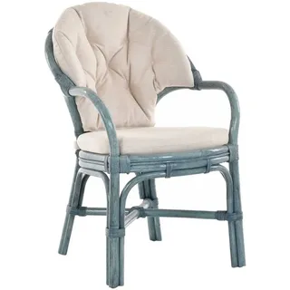 Krines Home Armlehnstuhl Klassischer Korbsessel Rattansessel Korb-Stuhl aus Natur-Rattan, gestäbt blau