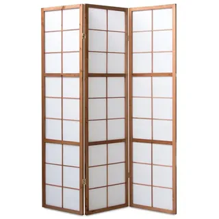 Homestyle4u Raumteiler Innen 3 teilig Holz Braun Paravent Trennwand Reispapier Weiß