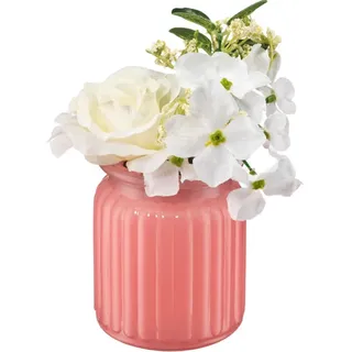 Glasvase mit Blumenarrangement, rosa/weiß