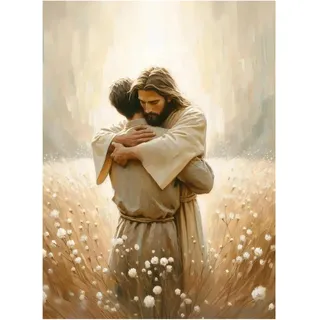 XENITE Wandkunst-Leinwanddrucke Jesus Mit Frau, Christliche Poster, Drucke, Retter Kennt Ihren Schmerz, Leinwandmalerei, Wandkunst, Bilder, Strand, Home Room Decor(M,40x60cm)