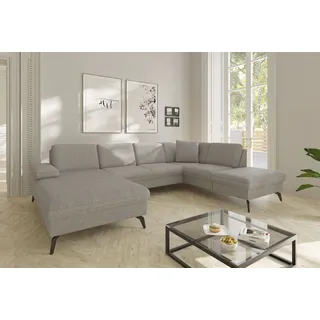 Wohnlandschaft SIT & MORE "Morris Jubi U-Form, B: 300 cm, Armteilverstellung", beige (nature), B:300cm H:83cm T:202cm, 100% Polyester, Sofas, Wohnlandschaft, optional mit Bettfunktion, 1 Zierkissen, komfortable Sitzhöhe 44 cm