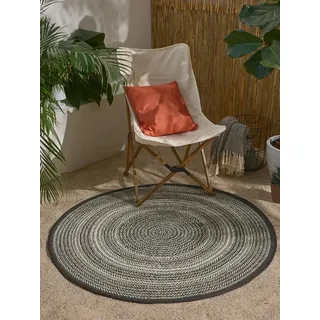 benuta Outdoorteppich Metro, rund, Höhe: 5 mm, In- & Outdoorteppich, Robust für Garten, Terrasse, Balkon, Küche schwarz|weiß