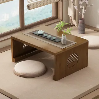 Chinesischer Tee-Bodentisch aus Bambus,japanischer faltbarer Couchtisch,Altartisch Meditation,niedriger tragbarer zusammenklappbarer Tatami-Tisch for Wohnzimmer,Heimdekoration (Walnuss, 60*40*30cm)