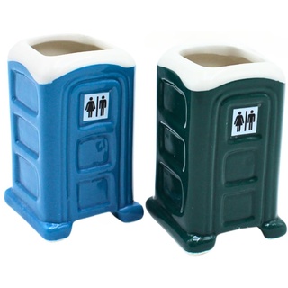 Dekohelden24 Mobile Toilette Schnapsbecher-Shot Likör-Trinkbecher als 2er Set, in blau und grün, Maße je Becher L/B/H 4,4 x 4,8 x 7,2 cm, Fassungsvermögen 60 ml, Shotbecher, 7 cm, 2