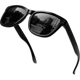 KANASTAL Polarisierte Sonnenbrille Herren Damen Klassische Rechteck Sonnenbrille UV400 Schutz Retro Unisex Brille für Reise Wandern und Alltag, Schwarz Rahmen Schwarz Gläser - Einheitsgröße
