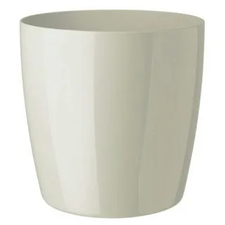 Floralo Teramo Übertopf 25cm Durchmesser x 24cm hoch creme, glänzend, in den Boden eingelassene Rollen, altweiß