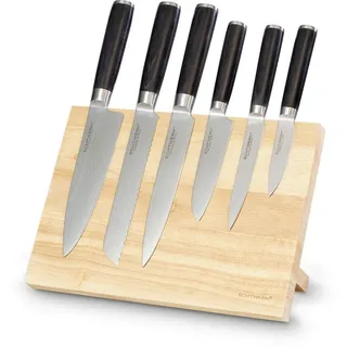 ECHTWERK Messerblock Damaszener (7tlg), mit 6 Damazenermesser, Inkl. Magnet-Messerblock aus Holz schwarz