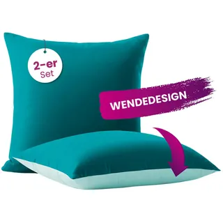 Wometo Kissenbezug Wende-Design 80 x 80 cm Türkis/Hellblau