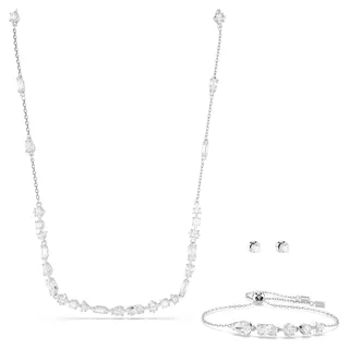 Swarovski Mesmera Set, Weiße und Rhodinierte Halskette, Ohrringe und Stilvolles Armband mit Strahlenden Swarovski Kristallen