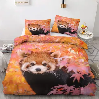 Generisch Bettwäsche Roter Panda 155x220 - Bettbezug Tiere Blatt, Bettwäsche-Sets 2 teilig, Weich & Atmungsaktiv Mikrofaser Wendebettwäsche und 1 Kissenbezug 80x80 mit Reißverschlus J9-&-33