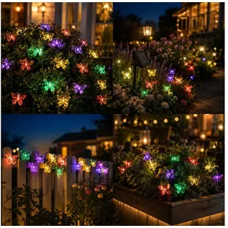 salcar Lichterkette Solar 10m 50 LED spritzwassergeschützt Bunt
