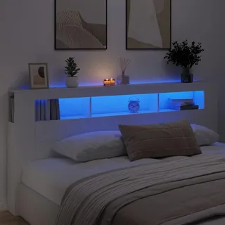 Festnight LED Bettkopfteil Holz 220x103,5 cm Bett Kopfteil mit Stauraum Regal Bettrückwand Headboard for Bed Kopfteil mit Ablagen Kopfteil Regal Kopfteil mit Led Beleuchtung Kopfenden Bett Rückwand