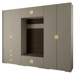 Abiks Möbel Garderoben-Set, Kaschmir, Braun, Gold, Holz, Nachbildung, 2-Sitzer, 14 Fächer, 300x236.7x47 cm, Garderobe, Garderoben-Sets & Serien, Garderoben-Sets