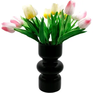 Glasvase, geometrisches Design, 18 cm hoch, fuer Tulpen, schwarz