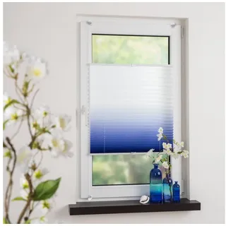 HOMBERA Plissee Farbverlauf, ohne Bohren, verspannt durch 4 Klemmträger, Klemmfix-Montage, lichtdurchlässig, dekorativ blau 45 cm x 130 cm