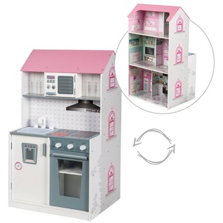 roba® Spielhaus Puppenhaus, wendbares Puppenhaus und Kinderküche in einem rosa