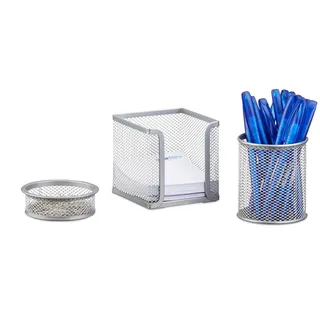 Relaxdays Schreibtisch Organizer 3er Set Metall, silber